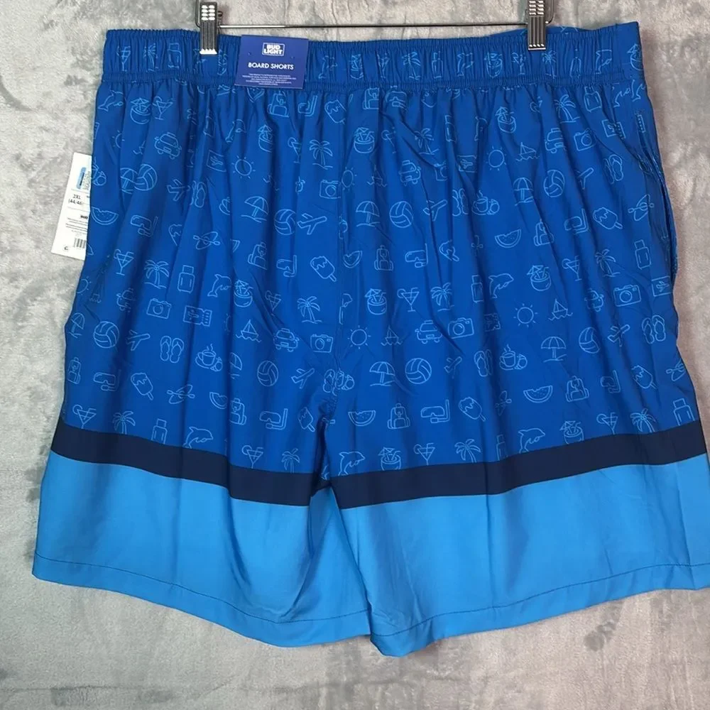 NWT New Bud Light Blue Swim Summer Board Trunks Shorts with Pockets Large